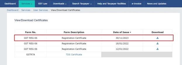  Download GST Certificate